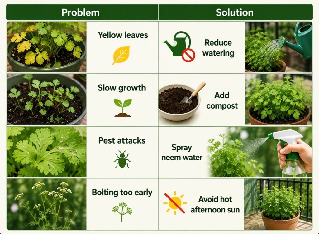 problems & solutions for Coriander plant