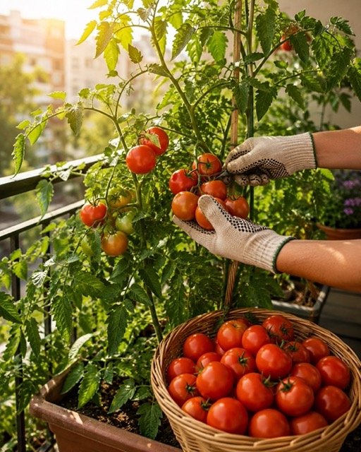 harvesting tomatoes