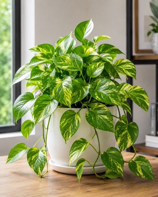 Golden Pothos growing in pot for Better Indoor Air Quality
