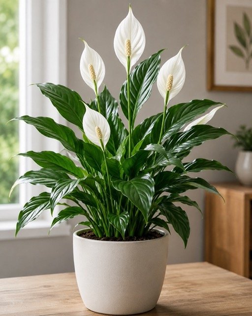 Peace Lily growing in pot for Better Indoor Air Quality