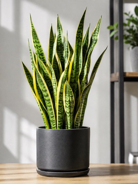 Snake Plant growing in pot for Better Indoor Air Quality