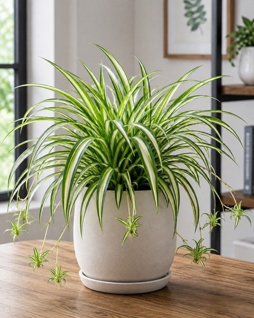 Spider Plant growing in pot for Better Indoor Air Quality