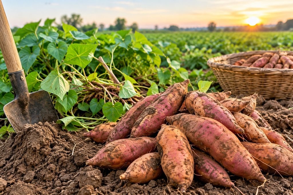 harvesting of sweet potatoes